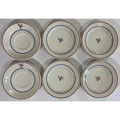 Oneida Buffalo China V Canteen Service 4 Plates (902B) & 2 Saucers (906A) USO