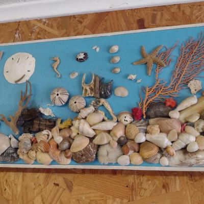 Ocean Theme Wall Decor with Real Seashells, Seahorses, etc.- Two Pieces