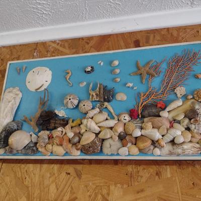 Ocean Theme Wall Decor with Real Seashells, Seahorses, etc.- Two Pieces