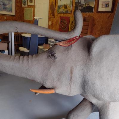 Vintage Painted Fiberglass Elephant 'Goppy 1968'- Approx 47" Tall