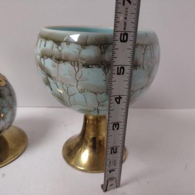 Glazed Porcelain and Metal Candy Dish and Decanter- Marked 'Holland'