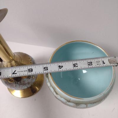 Glazed Porcelain and Metal Candy Dish and Decanter- Marked 'Holland'