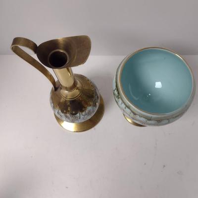 Glazed Porcelain and Metal Candy Dish and Decanter- Marked 'Holland'