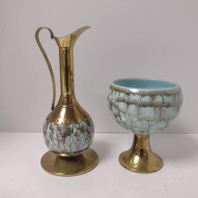 Glazed Porcelain and Metal Candy Dish and Decanter- Marked 'Holland'