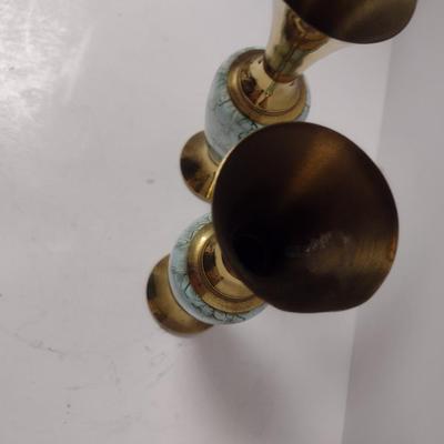 Pair of Vintage Glazed Ceramic and Metal Vases- Marked 'Holland'- Approx 8 1/2" Tall