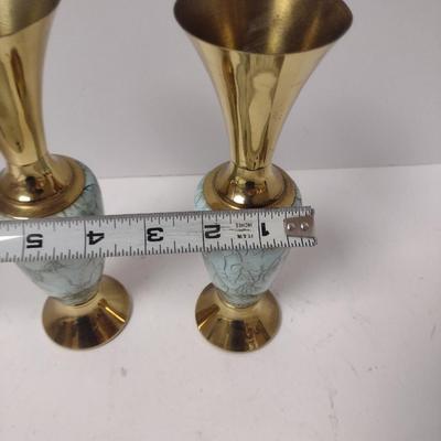 Pair of Vintage Glazed Ceramic and Metal Vases- Marked 'Holland'- Approx 8 1/2" Tall