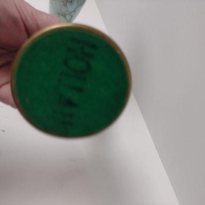 Pair of Vintage Glazed Ceramic and Metal Vases- Marked 'Holland'- Approx 8 1/2" Tall