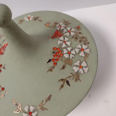 Ceramic Pagoda Pot/Candy Dish with Lid- Signed by Artist- Approx 8" in Diameter