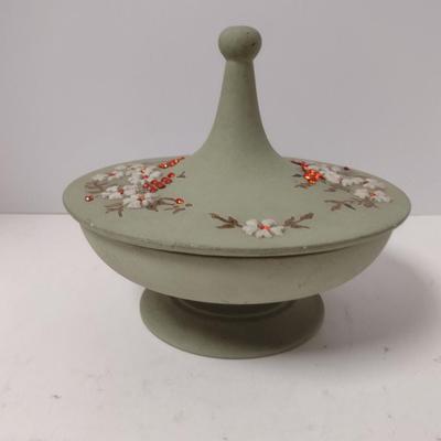 Ceramic Pagoda Pot/Candy Dish with Lid- Signed by Artist- Approx 8" in Diameter