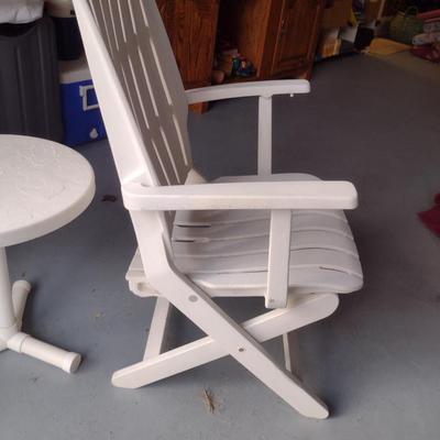 Two Composite Patio Chairs and One Side Table