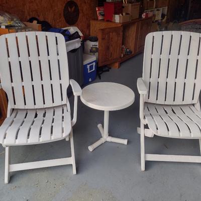 Two Composite Patio Chairs and One Side Table