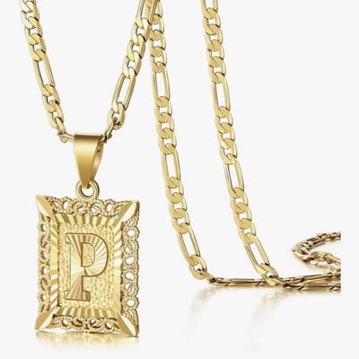 14K Gold Plated Square Capital Monogram Necklace