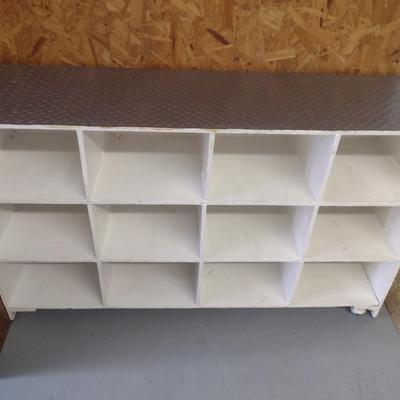 Wooden Storage Organizer on Casters- Approx 54 1/2" x 16" x 32 1/2" Tall