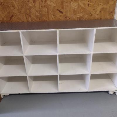 Wooden Storage Organizer on Casters- Approx 54 1/2" x 16" x 32 1/2" Tall