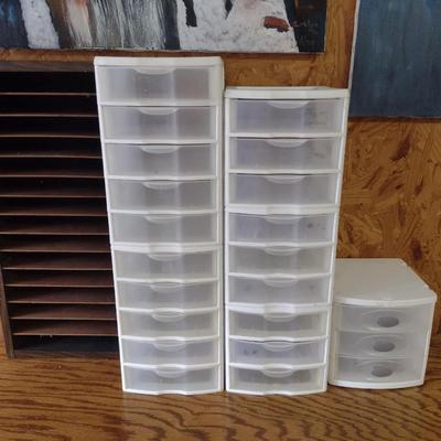 Plastic Storage Drawer Organizers and Wooden Media/Office Organizer