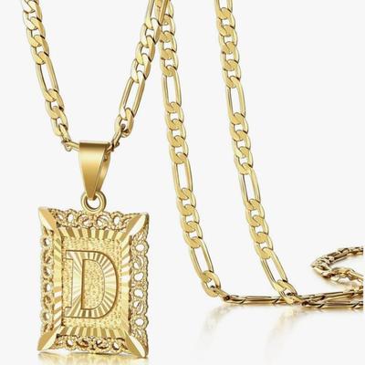 14K Gold Plated Square Capital Monogram Necklace