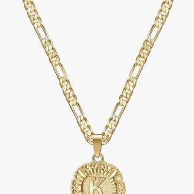 14K Gold Plated Round Letter Pendant Capital Monogram