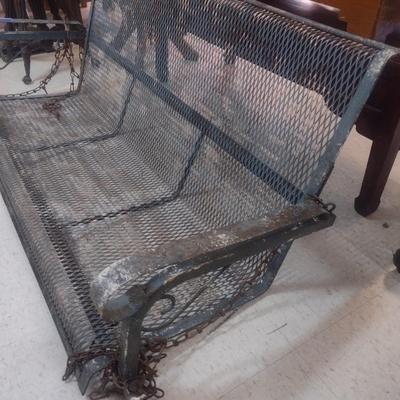 Antique Wrought Metal and Mesh Garden Porch Swing Bench