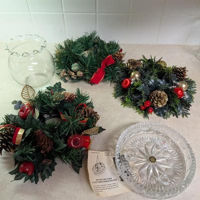 Christmas candle wraps, lead crystal candle holder for tapers.