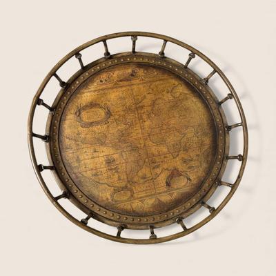 Sale Photo Thumbnail #361: Vintage Metal and Wooden Tray Table with Faux Bamboo Base and World Map on Removable Tray Top.  Approximately 27" Tall X 24" Wide