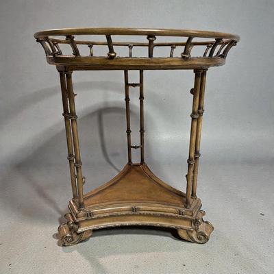 Sale Photo Thumbnail #362: Vintage Metal and Wooden Tray Table with Faux Bamboo Base and World Map on Removable Tray Top.  Approximately 27" Tall X 24" Wide