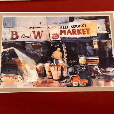 Jack Deloney Signed Print - B&W Market Signed only 10x7.25”