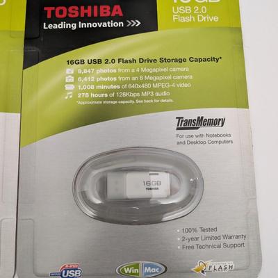 Lot of 3 Toshiba 16GB USB 2.0 Flash Drives TransMemory New Sealed