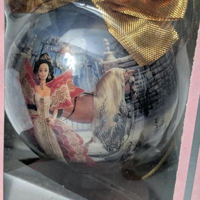 1997 Holiday Barbie 4" Decoupage Ornament With Stand In Original Box