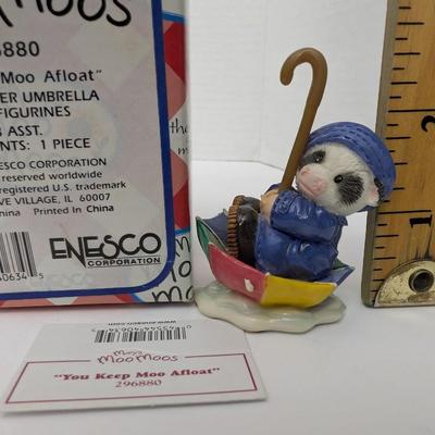 1997 Enesco Mary's Moo Moos You Keep Moo Afloat Figurine Cow In Umbrella With Box #296880