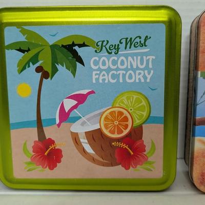 Set of 3 Vintage Cookie Tins Savannah Factors Walk Key West Coconut Factory Georgia Peach
