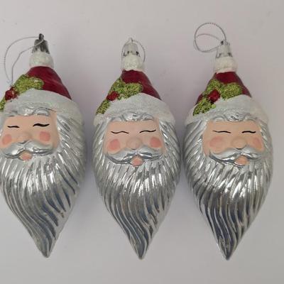 Set Of 3 Vintage Style Plastic Santa Head Christmas Ornaments