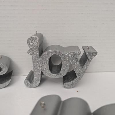 Set Of 4 Silver Glitter Holiday Word Signs Peace Love Joy Noel Christmas Dcor