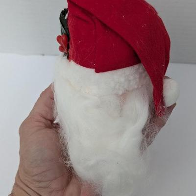 Vintage Santa Claus Face Decoration With Glasses And Felt Hat