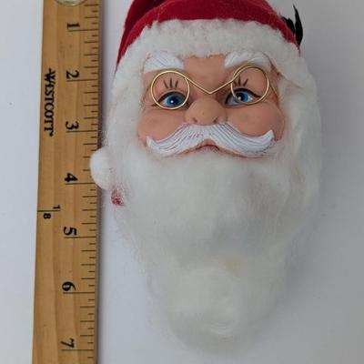 Vintage Santa Claus Face Decoration With Glasses And Felt Hat