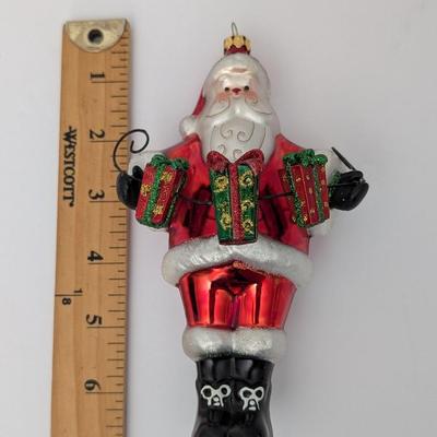 Vintage Glass Santa Claus Ornament With Glittered Presents