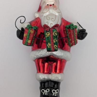 Vintage Glass Santa Claus Ornament With Glittered Presents