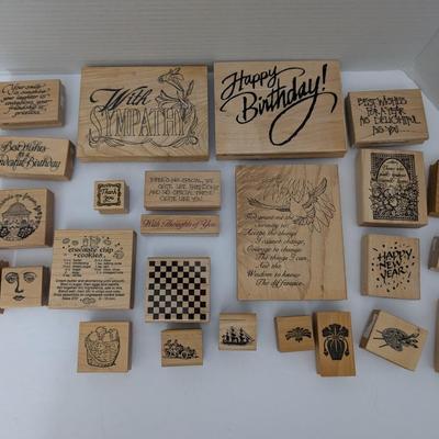 Lot Rubber Stamps Sympathy Birthday Holiday Sentiments Faces Patterns Crafting Supplies