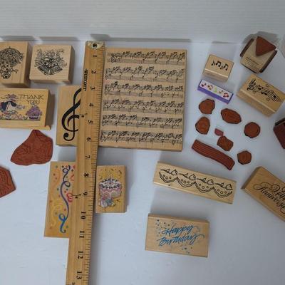 Lot Rubber Stamps Wood Mounted Crafting Music Birthday Anniversary Borders Designs