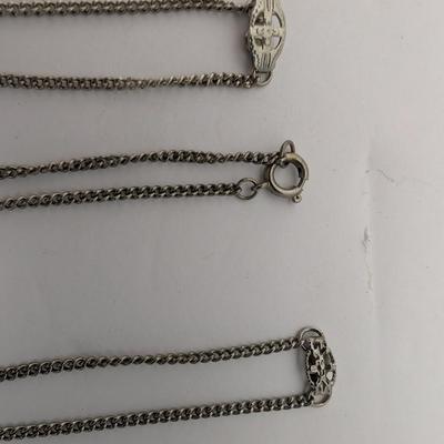 Vintage Rhinestone Cross Necklace Lot of 3 Silver Tone Aurora Borealis and Clear Stones