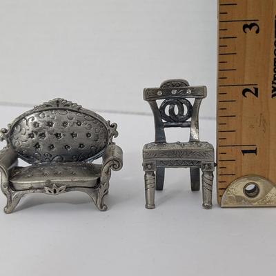 Vintage Pewter Place Card Holders Miniature Sofa and Chair Set Ornate Victorian Style
