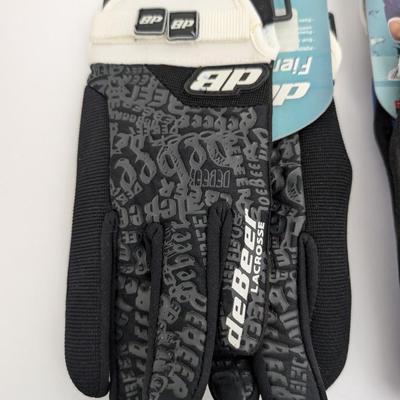 DeBeer Lacrosse Gloves Lot of 3 Pairs Black Blue Red White Adjustable Fit Grip New Old Stock
