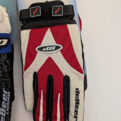 DeBeer Lacrosse Gloves Lot of 3 Pairs Black Blue Red White Adjustable Fit Grip New Old Stock