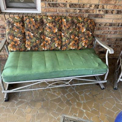 Vintage Aluminum Porch Glider Green Cushion