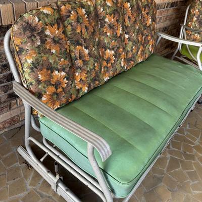 Vintage Aluminum Porch Glider Green Cushion
