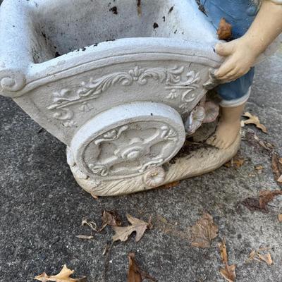 Little Boy with Cart Concrete Planter