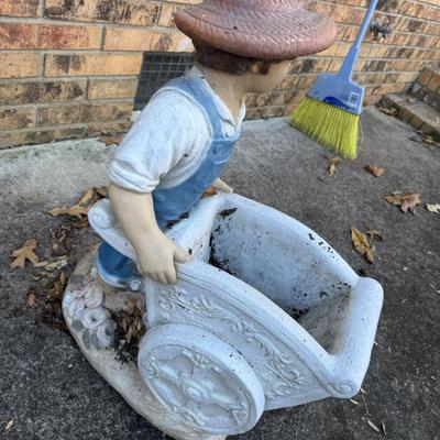 Little Boy with Cart Concrete Planter