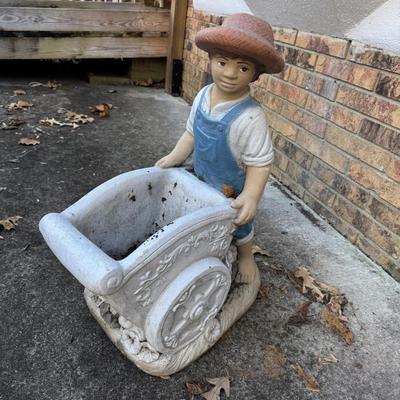Little Boy with Cart Concrete Planter