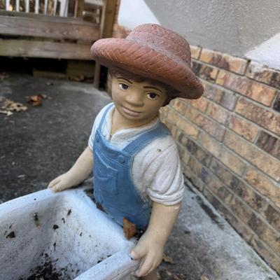 Little Boy with Cart Concrete Planter