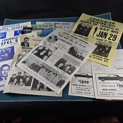 Sale Photo Thumbnail #514: This auction lot is for Early Commercial Gospel Music Ephemera. This is a collection of Gospel Music Flyers and more.  We love the car advertising - what would they sell for today?  Show pictures, names and other information on some very early gospel grou