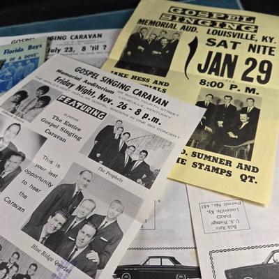 Sale Photo Thumbnail #510: This auction lot is for Early Commercial Gospel Music Ephemera. This is a collection of Gospel Music Flyers and more.  We love the car advertising - what would they sell for today?  Show pictures, names and other information on some very early gospel grou